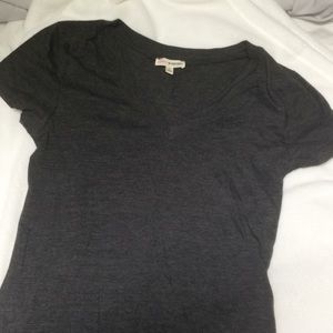 Dark Grey Long V-neck Short Sleeve Tee Top